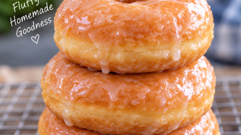 Homemade yeast raised donuts cooling on a rack